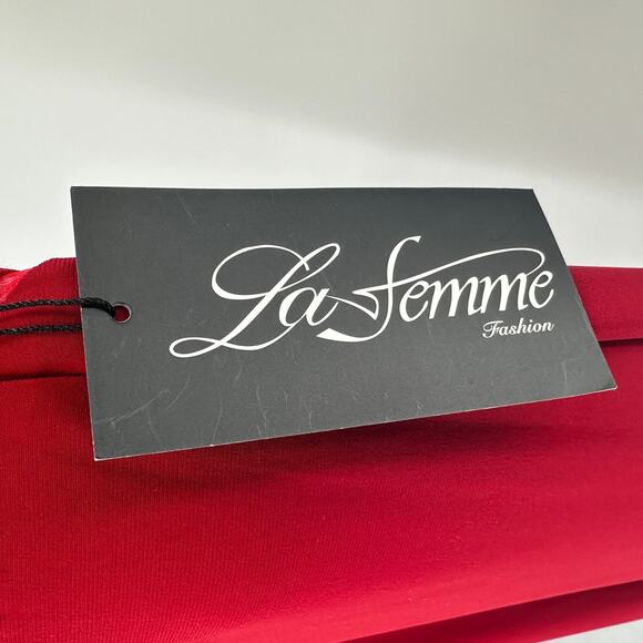 La Femme Prom Dress 6 Red Sleeveless Formal Gown Front Slit Side Zip Open Back - Picture 11 of 14